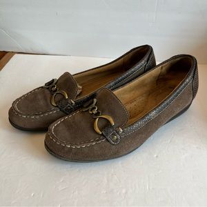 Women’s Suede Flats Loafers Natural Soul US 10M Camel Suede W Brass BitTrim